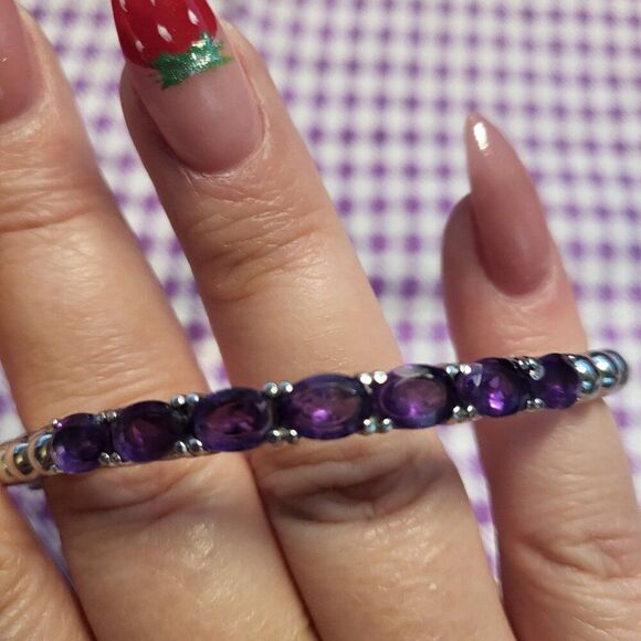 African Amethyst Cuff Bracelet in Stainless Steel - Picture 1 of 4